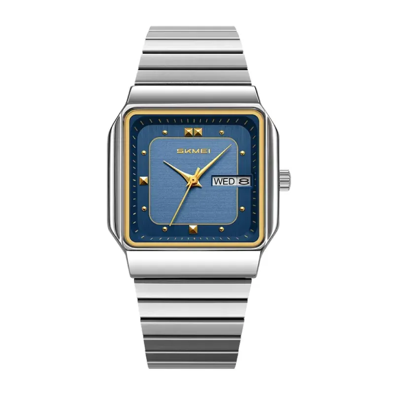 SKMEI 9414 Vintage Quartz Watch - silver gold blue