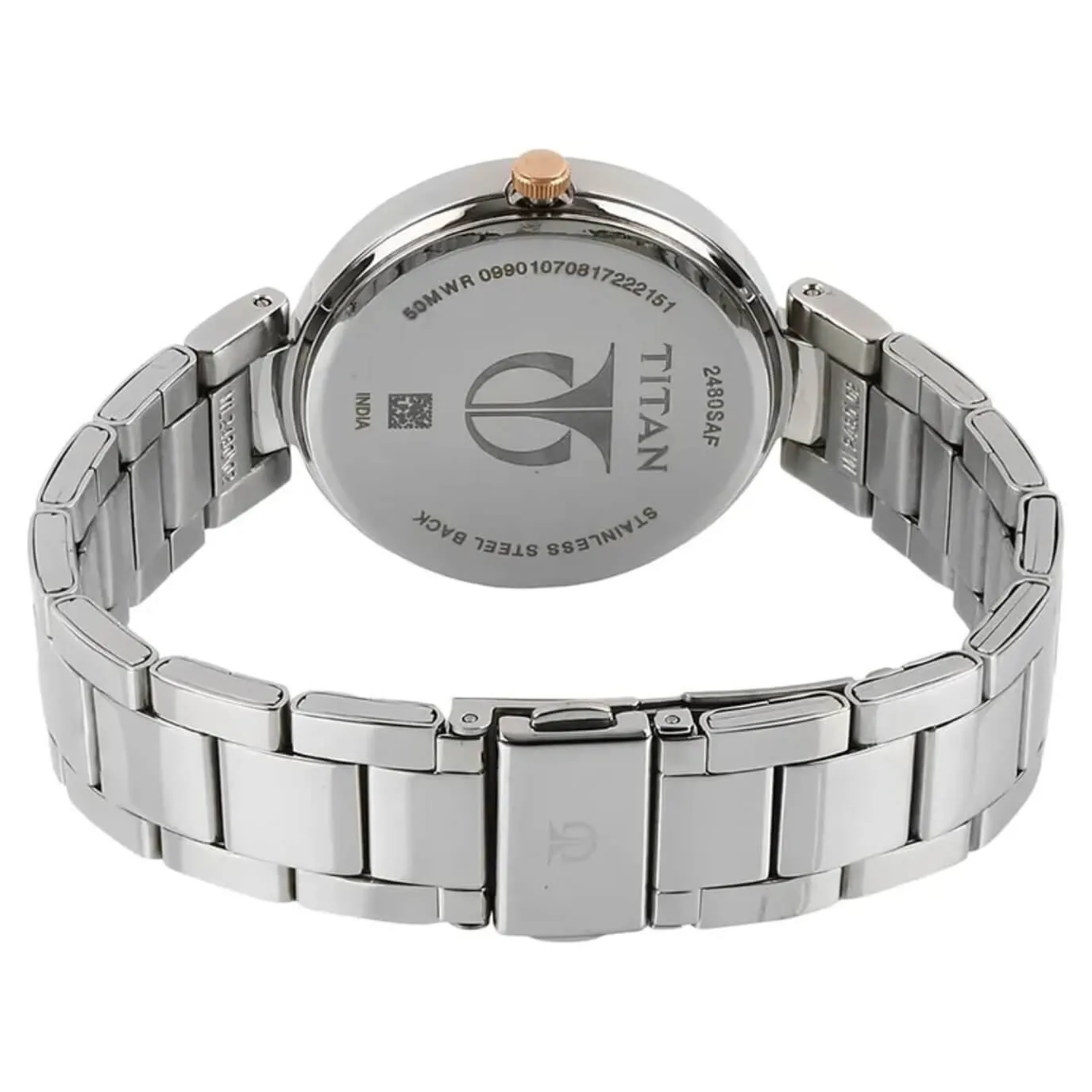 Titan Workwear Rose Gold Dial Stainless Steel Strap Ladies Watch 2480KM01 4