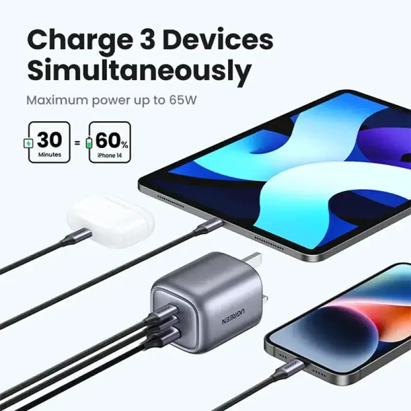 UGREEN CD306 (90663) Nexode 3 Port 65W Charger   UK