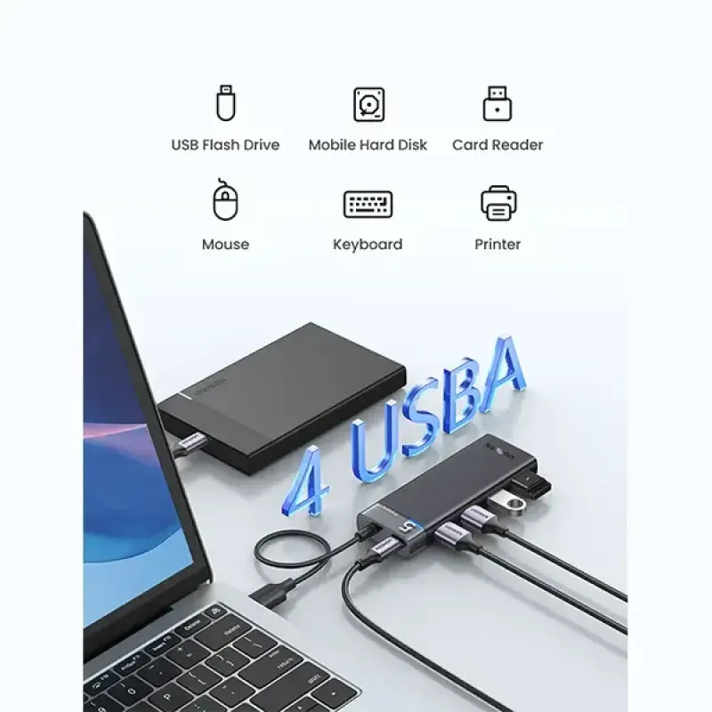 UGREEN CM653 (15548) 4 Port USB A 3.0 Hub With USB C Power Supply