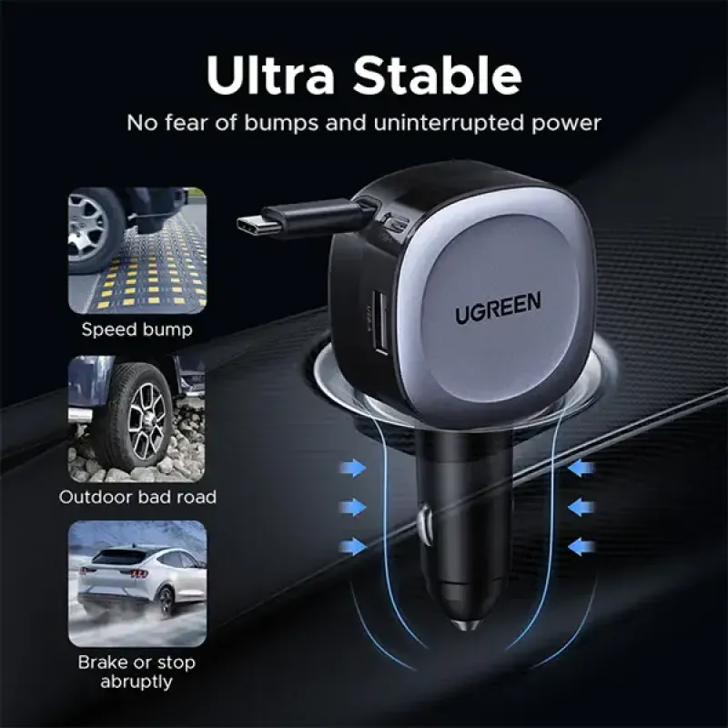 UGREEN EC601 (55653) 75W Fast Car Charger with Retractable Cable