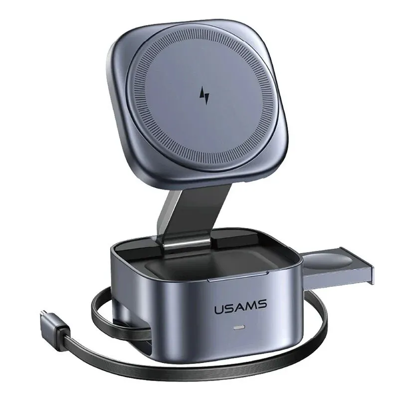 USAMS CD257 Qi2 3 In 1 Magnetic Wireless Charger Foldable Stand 1