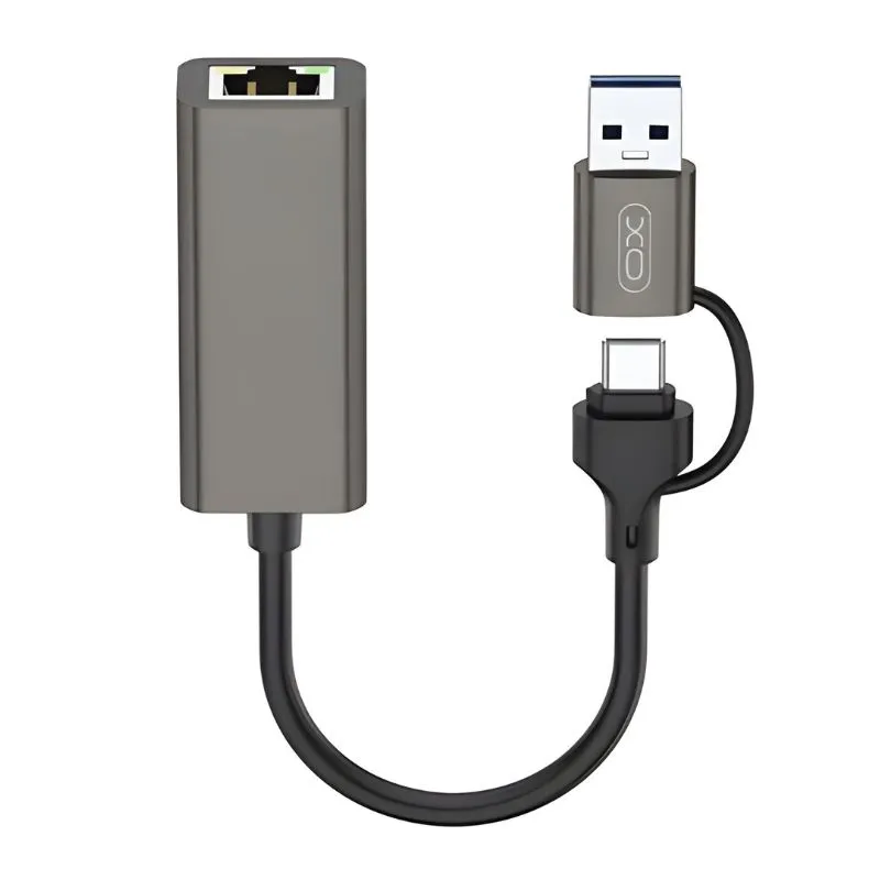 XO HUB018 USB to TypeC 2 in 1 RJ45 network cable converter 100M