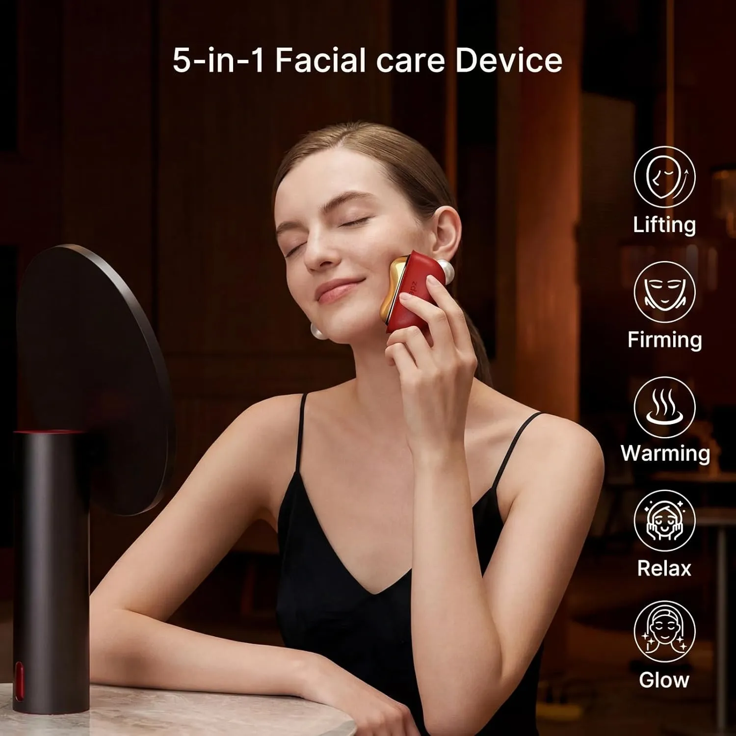 ZDEER LED Red Light Therapy For Face Neck Massager Facial Care Device – Electric Gua Sha Brass Tool With Heat Vibration For Firming Sculpting Skincare Red 8