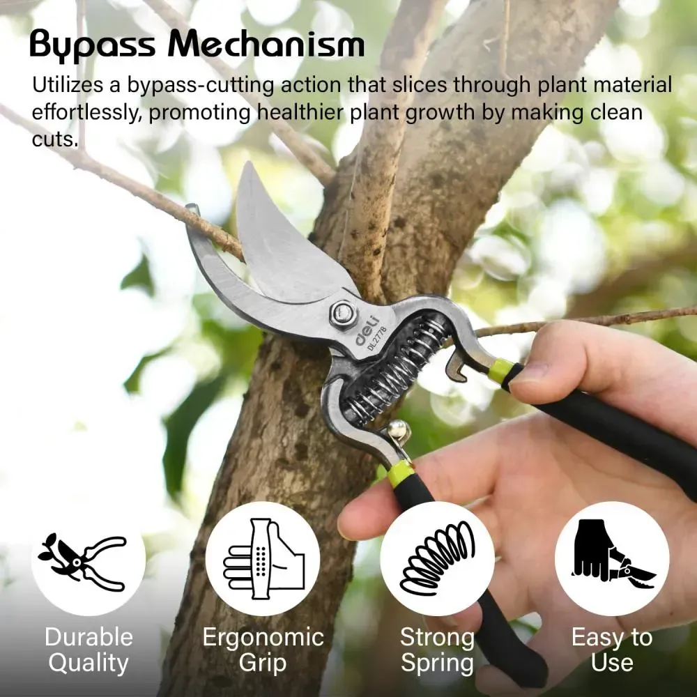 Deli Dl2778 Garden Pruning Bypass Shear Scissors With 10mm Heat Treated Surface And Pvc