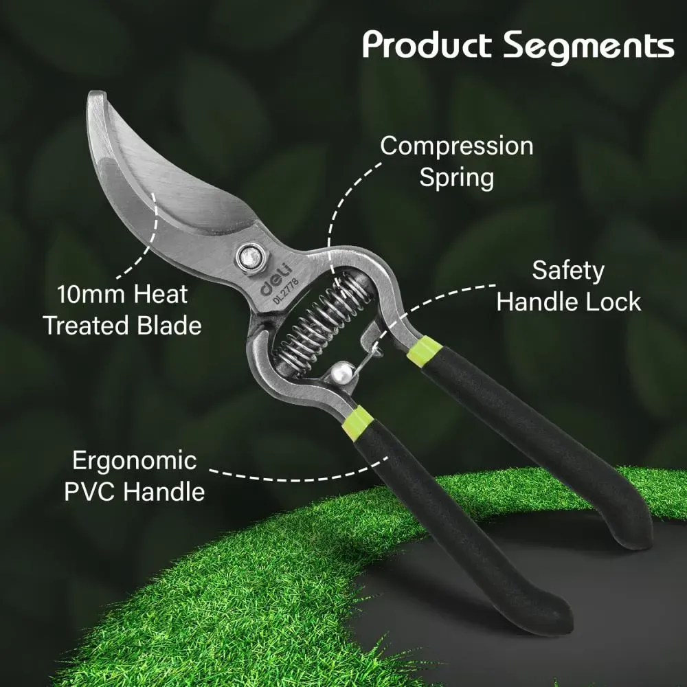 Deli Dl2778 Garden Pruning Bypass Shear Scissors With 10mm Heat Treated Surface And Pvc 3