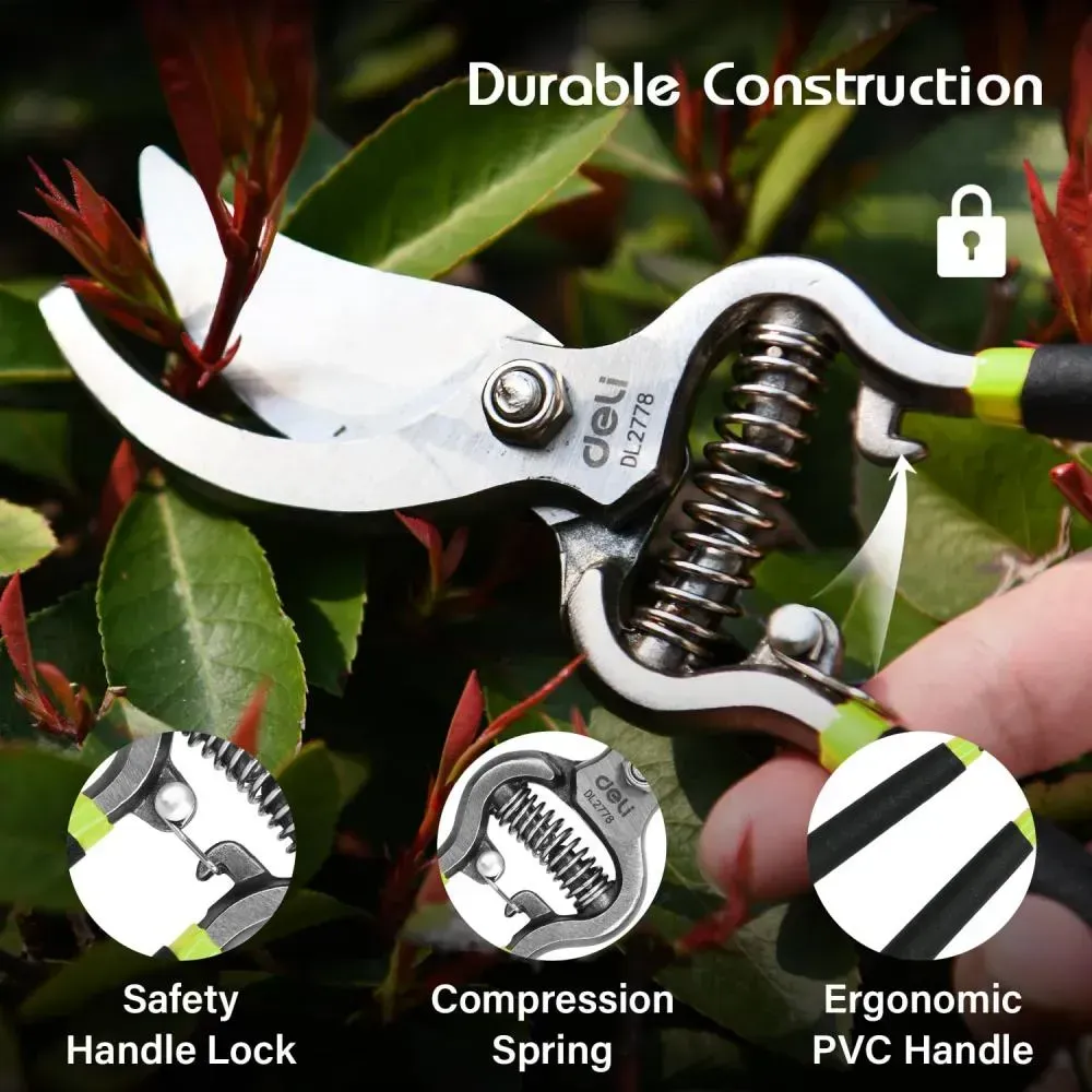 Deli Dl2778 Garden Pruning Bypass Shear Scissors With 10mm Heat Treated Surface And Pvc 5