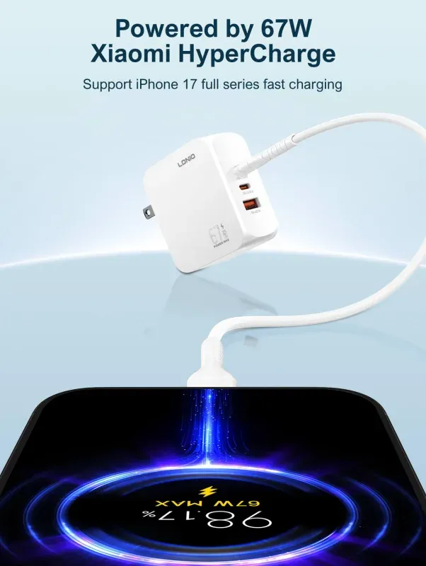 Ldnio Q7 Mi 67w Gan Fast Charger 3 Port Usb C Power Adapter 2