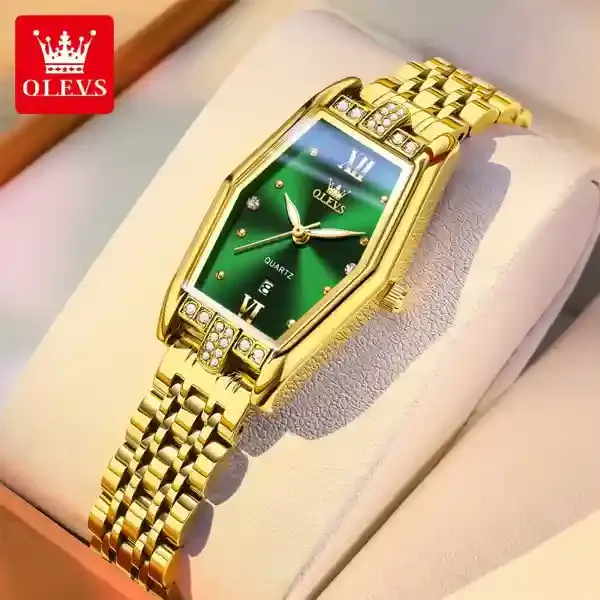 Olevs 3699 Women Watch Gold Green