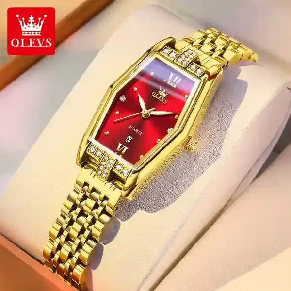 Olevs 3699 Women Watch Gold Red