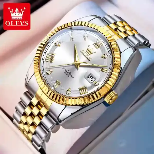 Olevs 5680 Men's Watch gold white