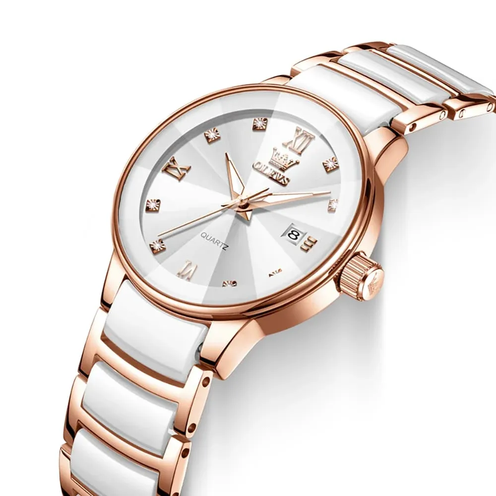 Olevs 7114 Ceramic Link Watch Couple Date Diamond Accent Quartz Luxury Timepiece For Men And Women Olevs 7114 W Swhite 4219407 1000x