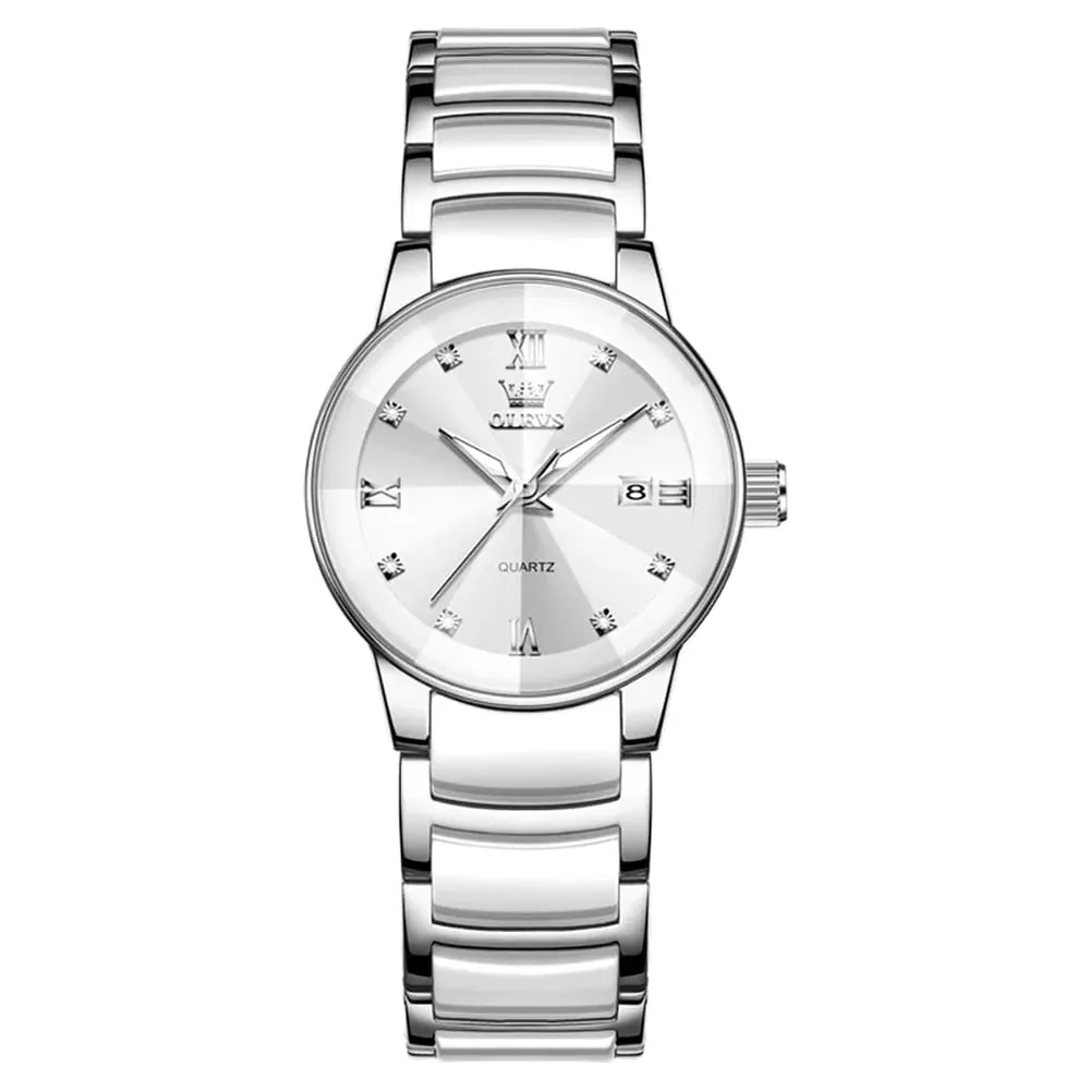Olevs 7114 Ceramic Link Watch Couple Date Diamond Accent Quartz Luxury Timepiece For Men And Women Olevs 7114 W Swhite 7738350 1000x