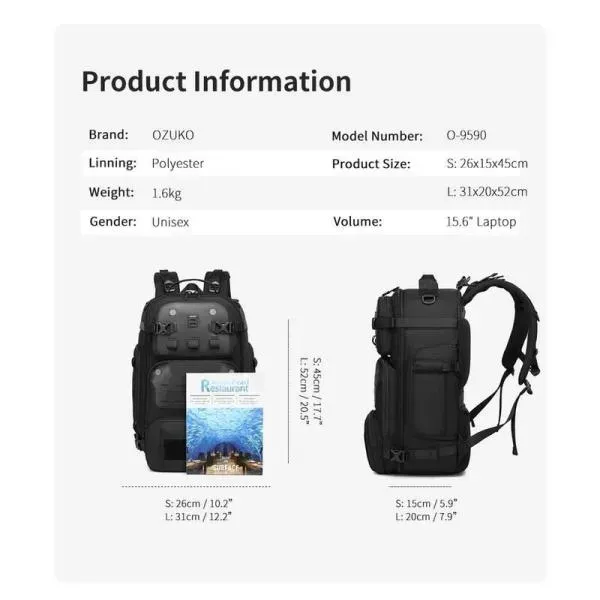 Ozuko 9590 L Multifunctional Waterproof Anti Theft Travel Backpack 3