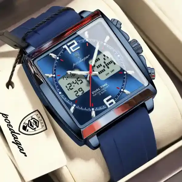 Poedagar 109 Dual Time Analog Digital Watch Blue