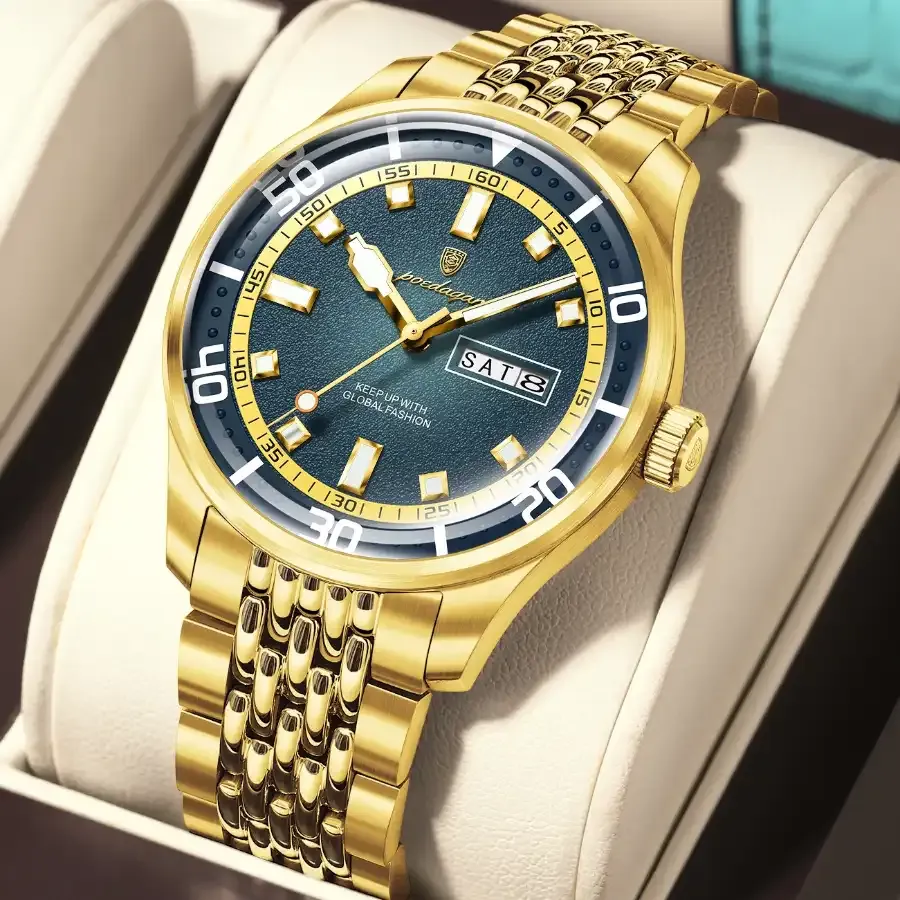 Poedagar 609 Men's Luxury Watch Gold Blue