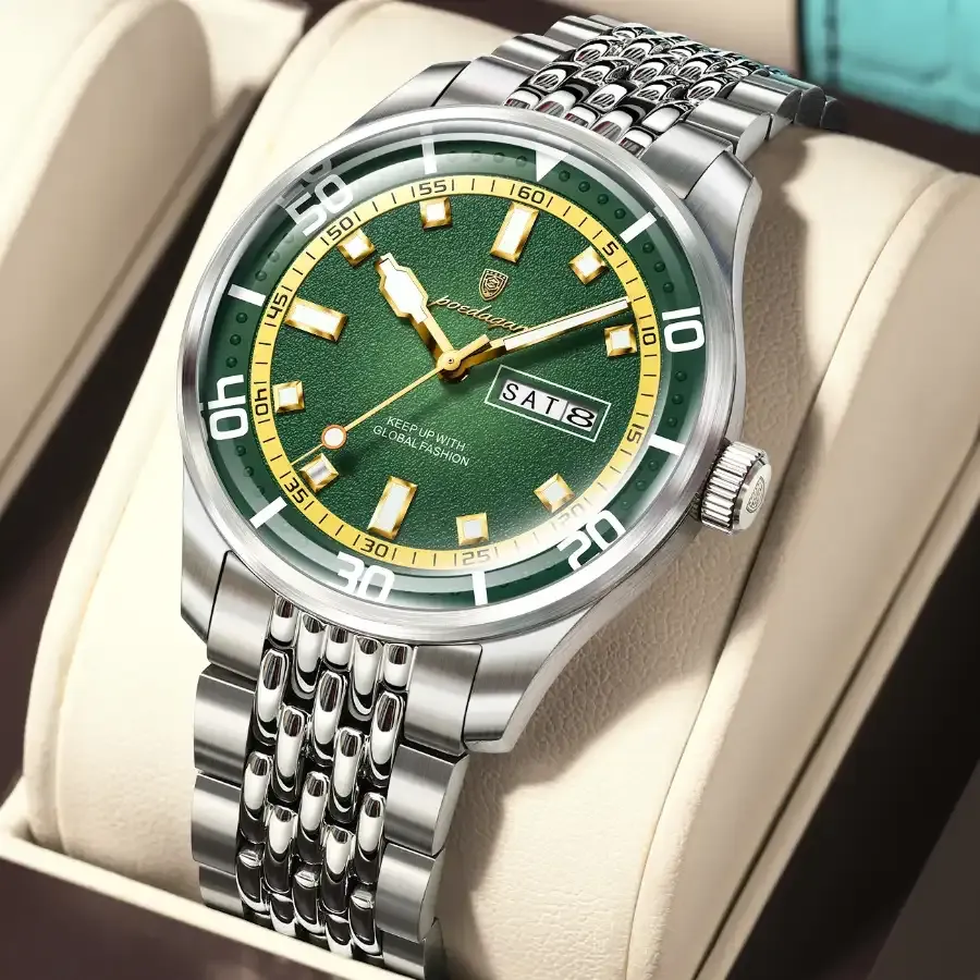 Poedagar 609 Men's Luxury Watch Silver Green