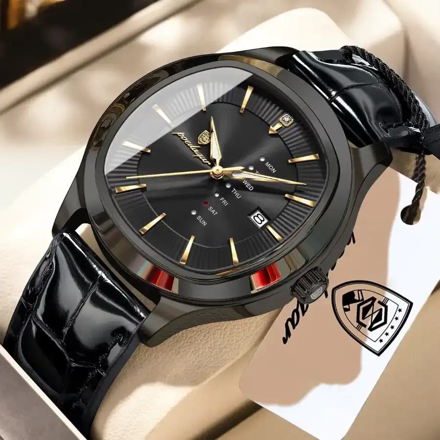 Poedagar 623 Men's Leather Watch Black