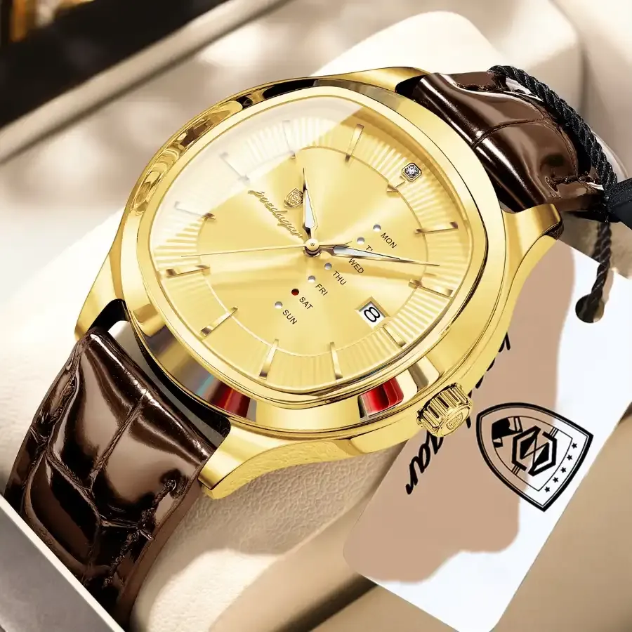 Poedagar 623 Men's Leather Watch Gold