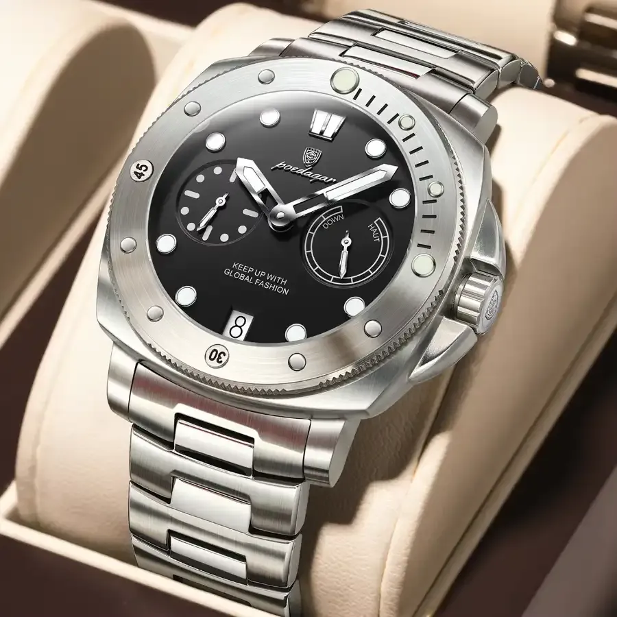 Poedagar 690 Man Wristwatch Silver Black