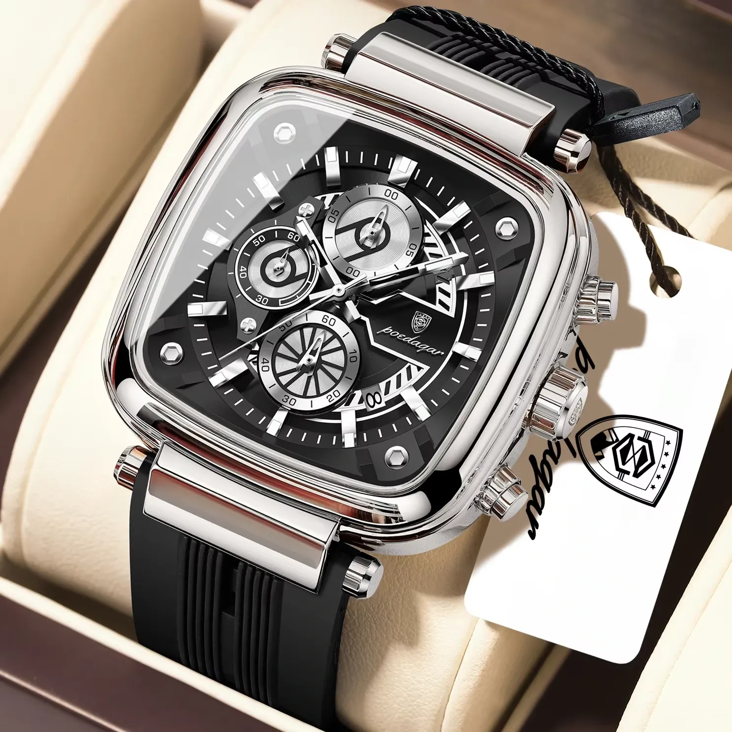 Poedagar 849 Mens watch Silver Black