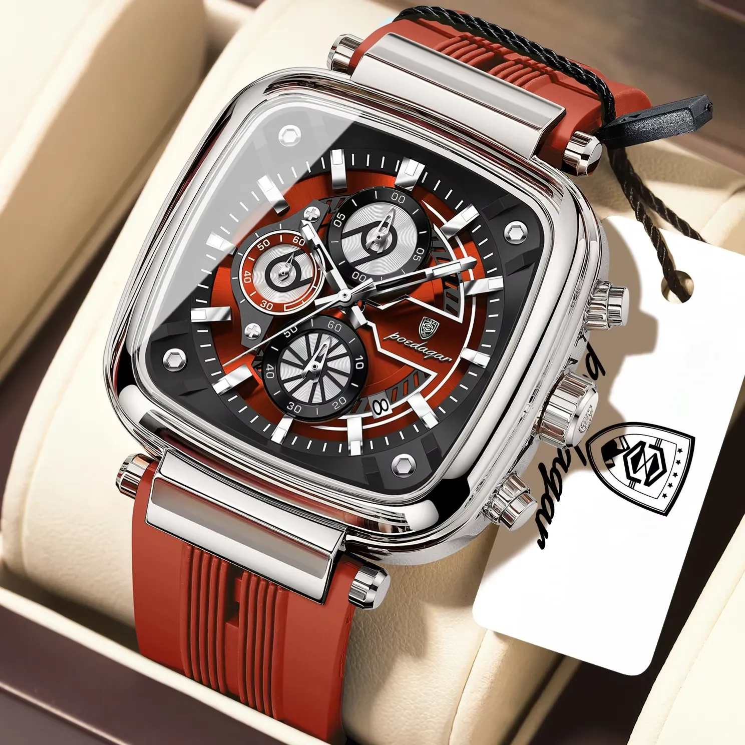 Poedagar 849 Mens watch Silver Red