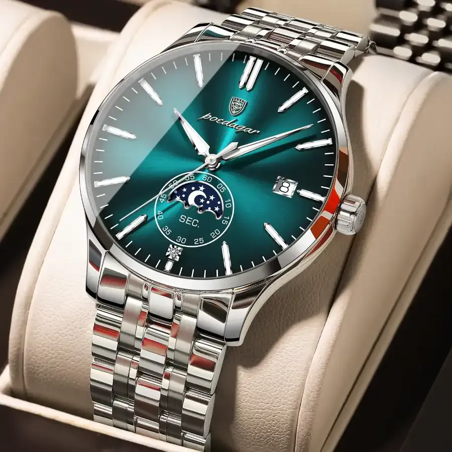 Poedagar 854 Men's Watch Silver Mint Blue
