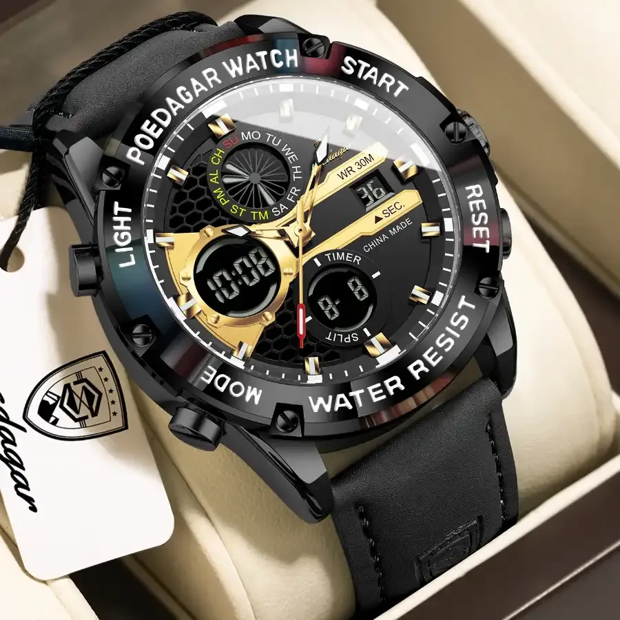 Poedagar E125 Dual Time Watch Black