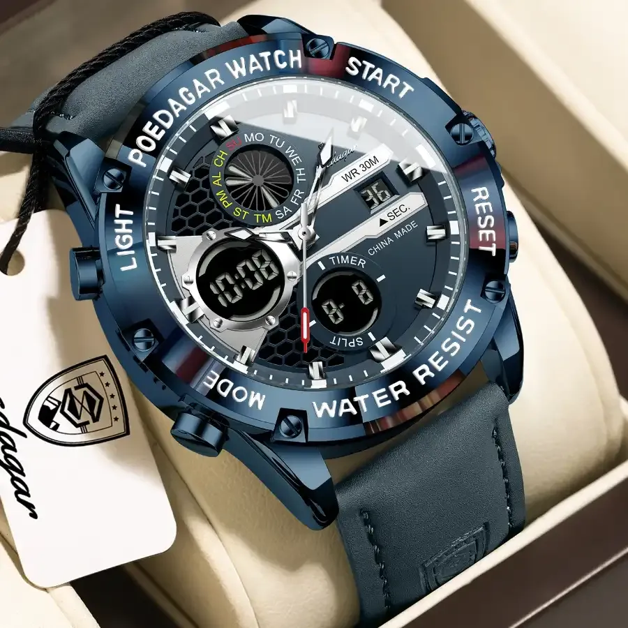 Poedagar E125 Dual Time Watch Blue