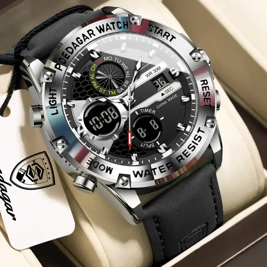 Poedagar E125 Dual Time Watch Silver Black