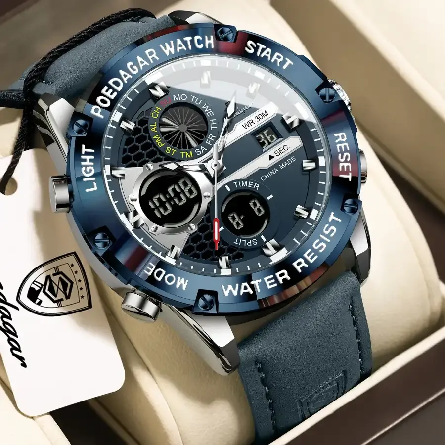 Poedagar E125 Dual Time Watch Silver Blue