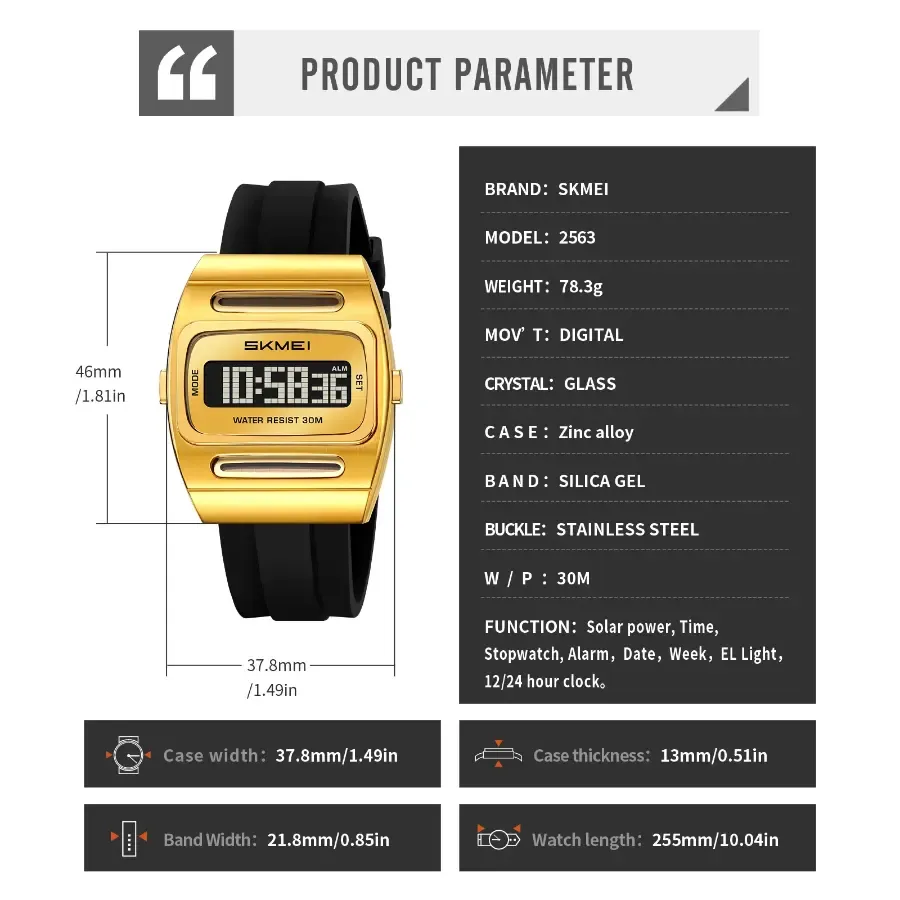 Skmie 2563 Solar Power Digital Watch 4