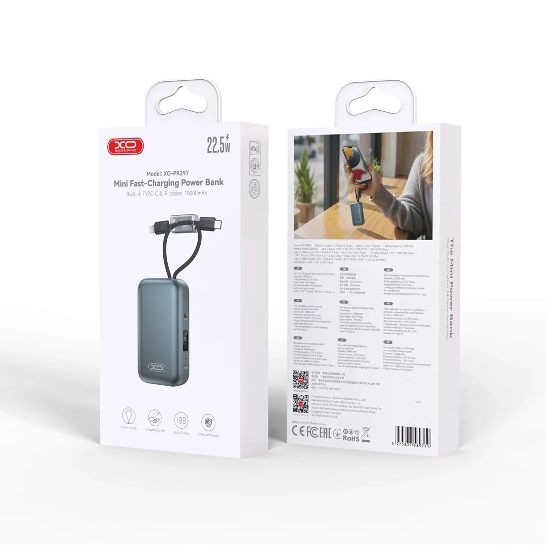 Xo Pr297 Xo Pr297 10000mah 22 5w Digital Display Fast Charging Power Bank 5